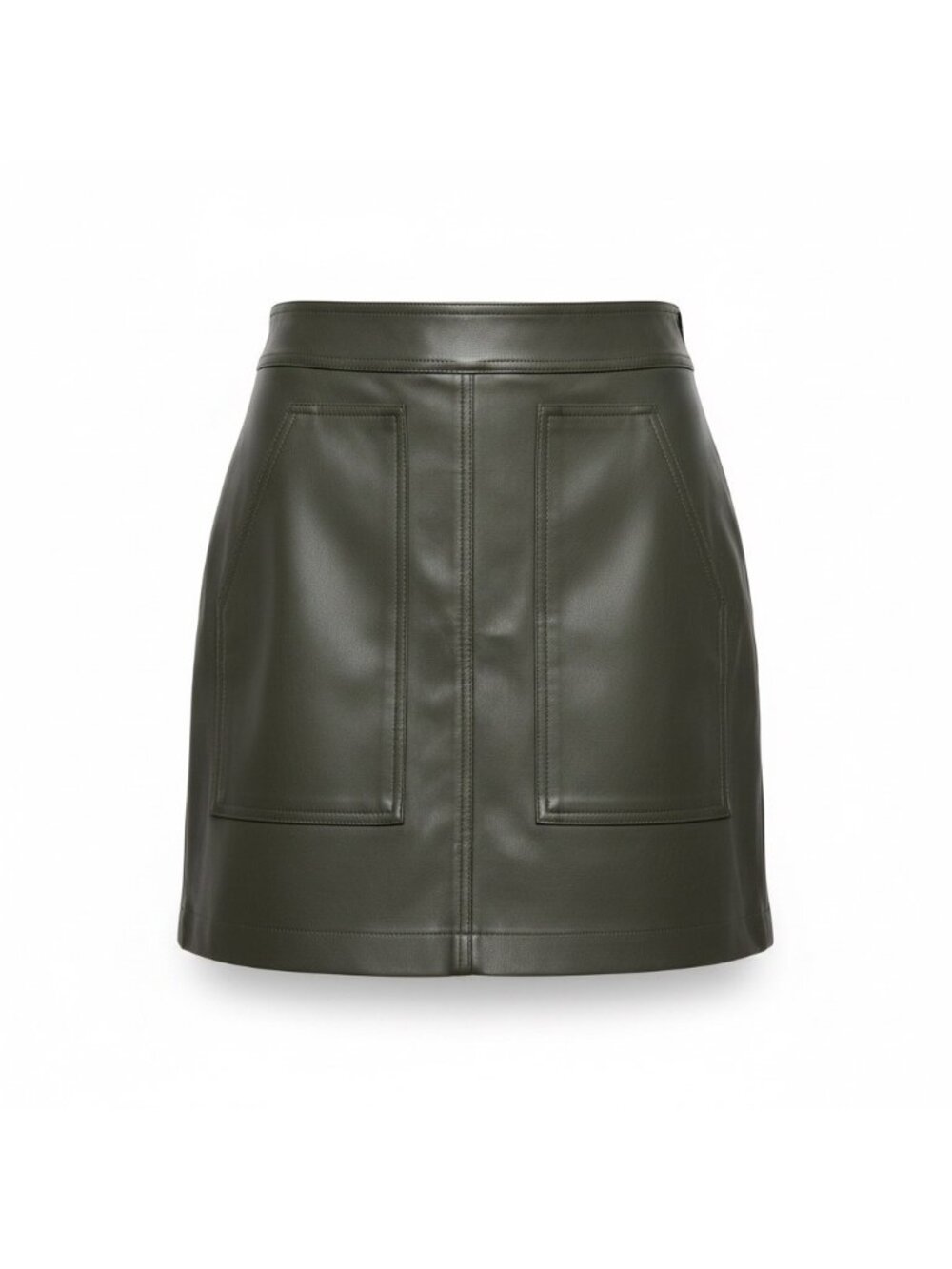 Loft Petites Womens Dark Olive Faux Leather Mini Skirt Size 4P Chic